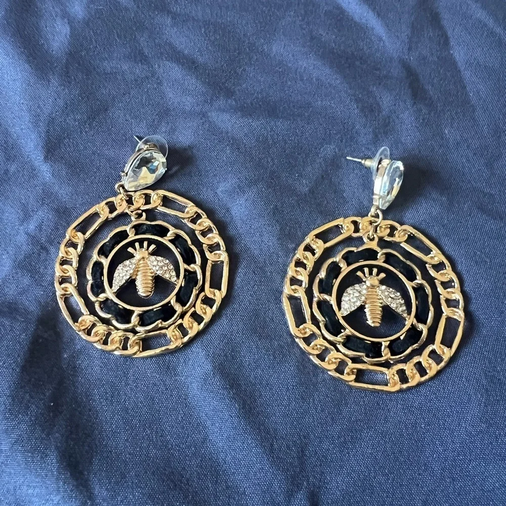 Gold Bee Motif Earrings